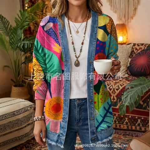 3d digital printing loose hooded sweatshirt cardigan outwear ff303279