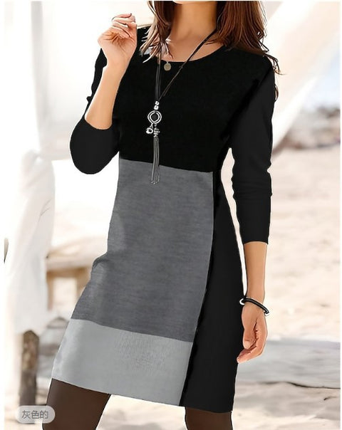 Women's mid-skirt round neck long sleeve geometric print dress m302908