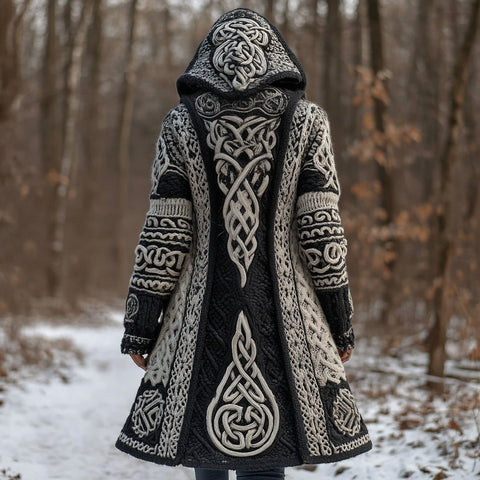 Cardigan long imitation knitted lazy wind hooded long cardigan sweater autumn and winter women's clothing m302125