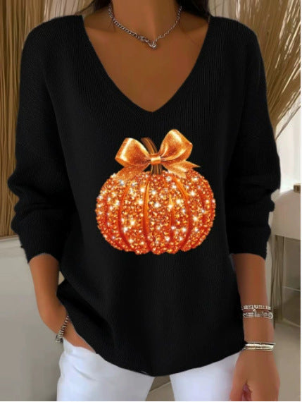 Women's V-neck hoodie top with coarse needle digital printing m302078