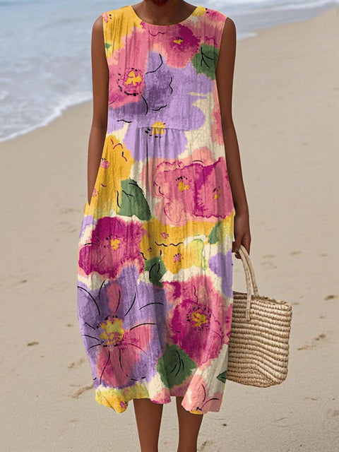 New sleeveless casual printing temperament long dress dress slim fit small fresh m302083