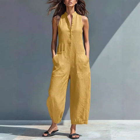 Sleeveless stand-up collar pocket jumpsuit m302843