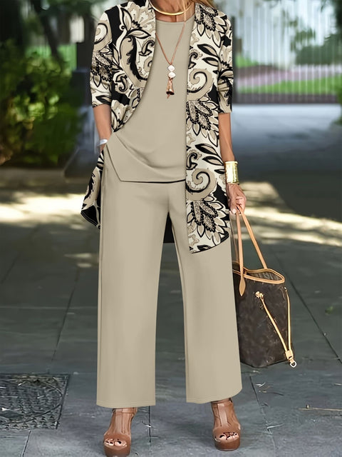 Jacket with vest top and elegant slacks 3-piece women's set m302760