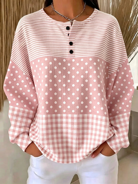 Crew neck 4 buckle spring and autumn fashion pattern 3D printing casual loose women's sweater FF303411 03