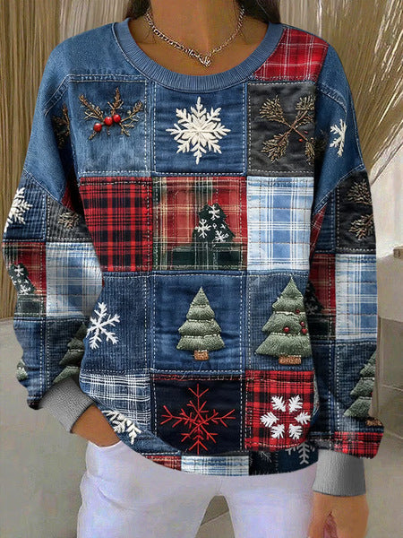 Knitted top snowflake christmas tree mix and match casual commuter sweater m302212
