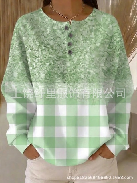 Crew neck 4 buckle spring and autumn fashion pattern 3D printing casual loose women's sweater FF303411 03