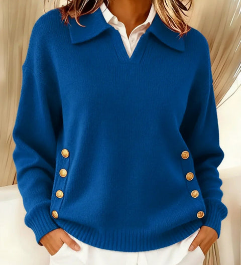 Loose casual lapel button lapel pullover women's long-sleeved sweater m302254