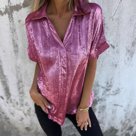 Casual loose bronzing short-sleeved lapel shirt women's m302795
