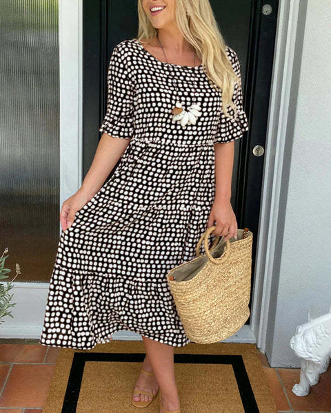 Summer Crew Neck Print Short Sleeve Dress m301311