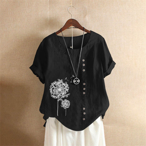 Large size casual loose cotton and linen short-sleeved pullover T-shirt cotton and linen women's clothing large size women's clothing m302737