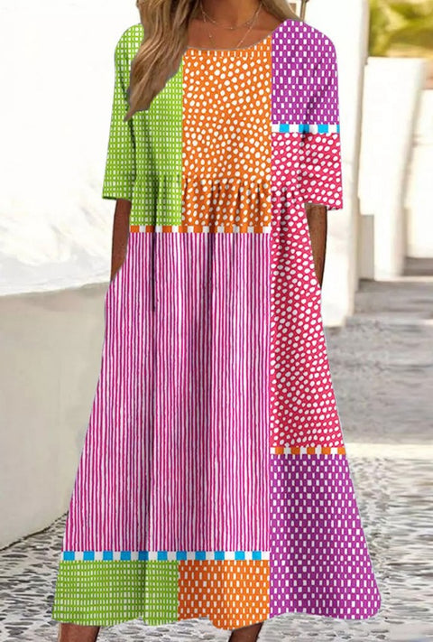 Up and down splicing pocket size printing large wide dress m302623-1