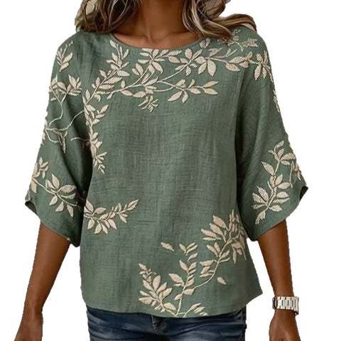 Printed round neck seven-quarter sleeve women's shirt m302615