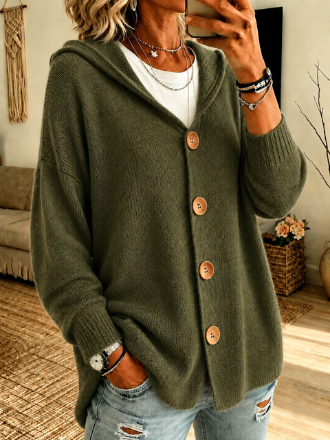 Knopf gestrickter Kapuzen-Cardigan Pullover Jacke m303202