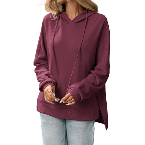 Waffle knitted pullover long-sleeved sweater hoodie women's m302107