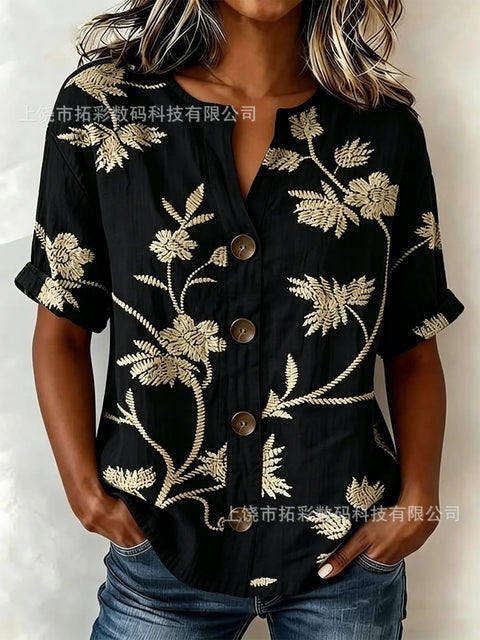 V-neck shirt long-sleeved printed button-down women's shirt m302710