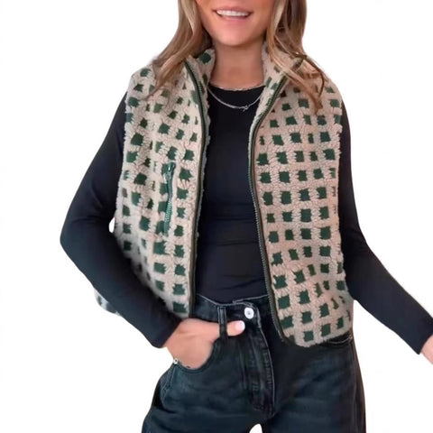 Women's Waffle Fleece Vest Sleeveless Turtleneck Zip-Up Vest Top m302135