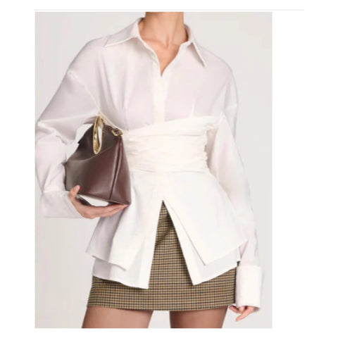 Temperament commuting pleated waist mature waist design long sleeve elegant shirt m302090