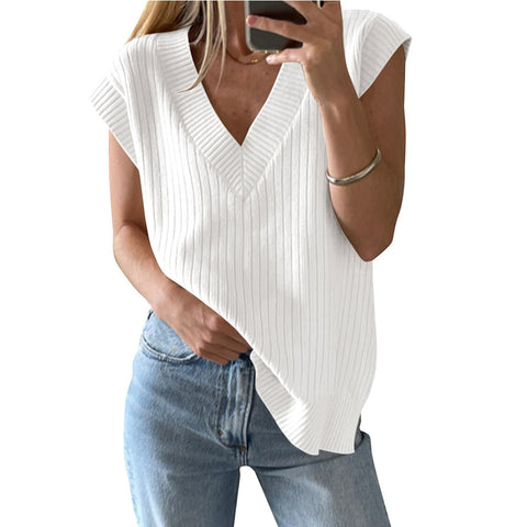 V-neck sleeveless casual loose pullover sweater vest m300955