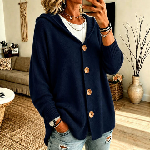 Knopf gestrickter Kapuzen-Cardigan Pullover Jacke m303202