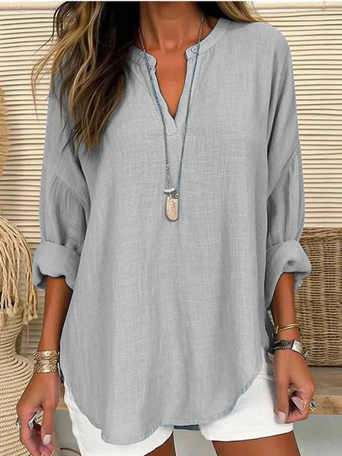 Small V-neck long-sleeved floral simple casual temperament T-shirt m302763