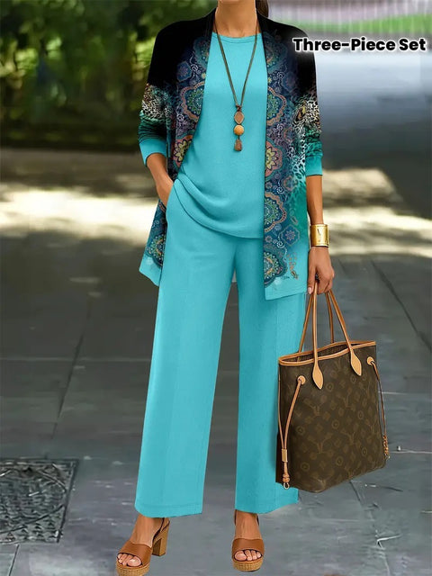Pink three-piece casual suit women's cardigan wide-leg pants m302761