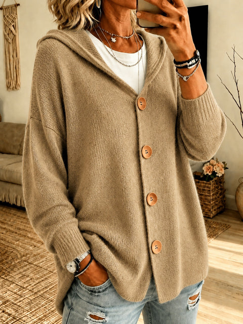 Knopf gestrickter Kapuzen-Cardigan Pullover Jacke m303202