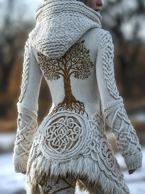 Cardigan long imitation knitted lazy wind hooded long cardigan sweater autumn and winter women's clothing m302125