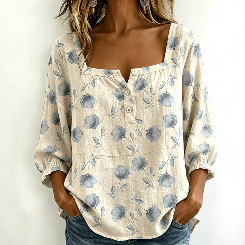 Women's square collar button-down shoulder seven-quarter sleeve medium sleeve T-shirt trend m302838