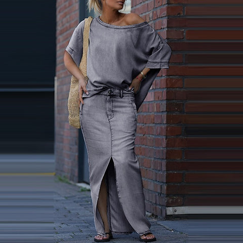 New women's fashion top split skirt two-piece skirt set m302303