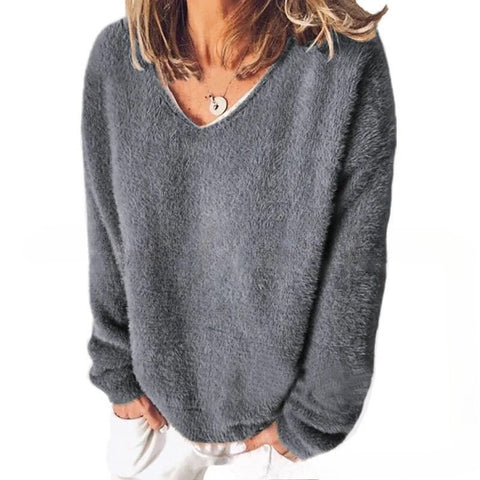 Autumn women's new v-neck long-sleeved loose casual sweater fleece shirt m302117